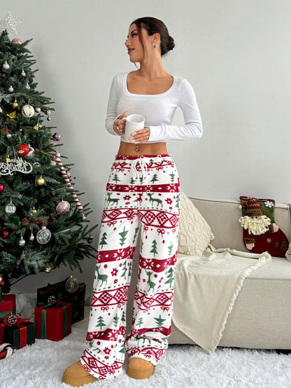 Festive Plush Wide-Leg Pants