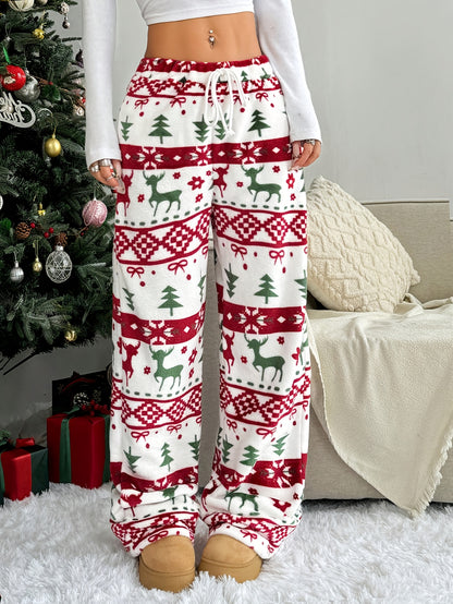 Festive Plush Wide-Leg Pants