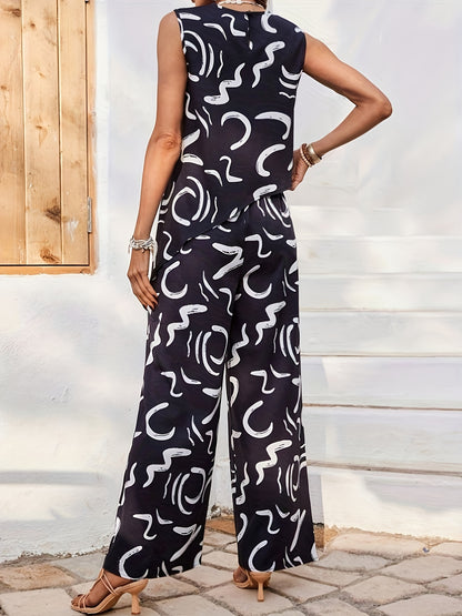 Abstract Casual Pantsuit Set