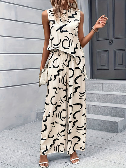 Abstract Casual Pantsuit Set