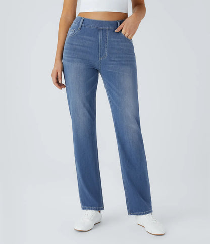 LavishLure4U™ High Waisted Straight Leg Stretchy Knit Casual Jeans