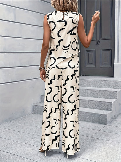 Abstract Casual Pantsuit Set