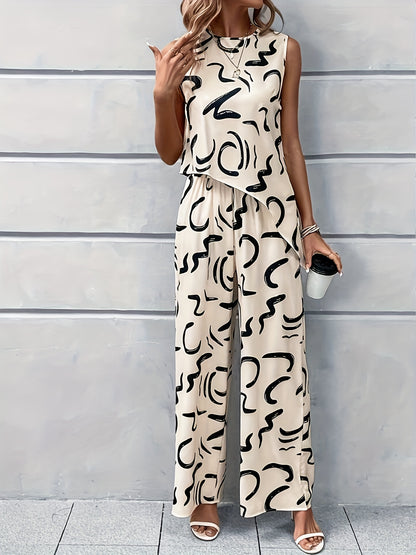 Abstract Casual Pantsuit Set