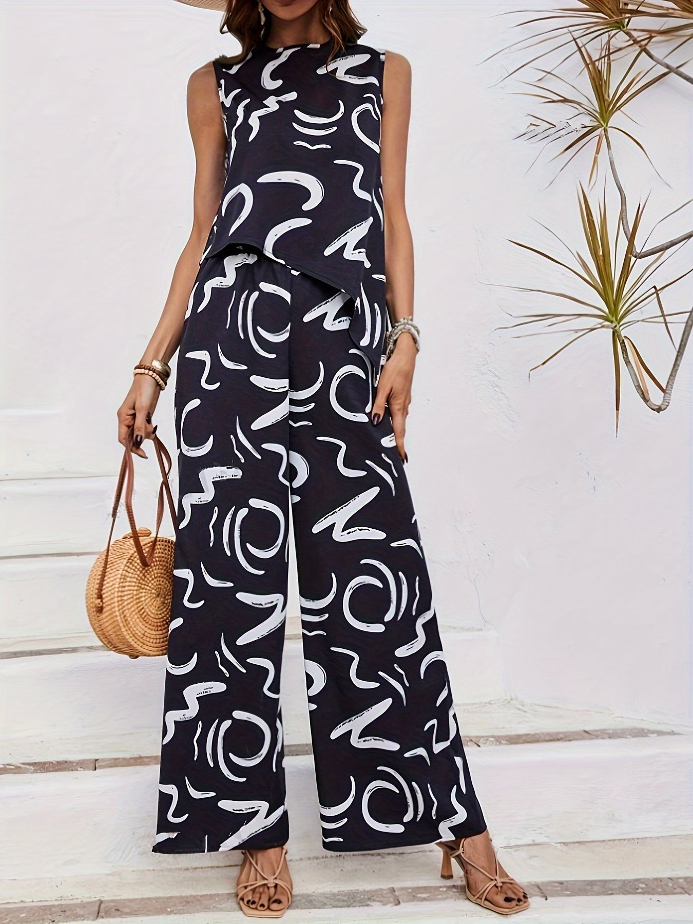 Abstract Casual Pantsuit Set