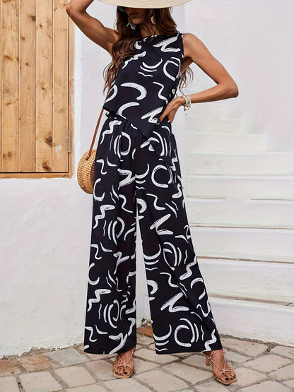 Abstract Casual Pantsuit Set