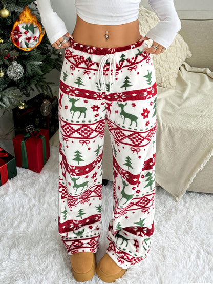 Festive Plush Wide-Leg Pants